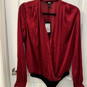 PAIGE Deep Red Long Sleeve Bodysuit